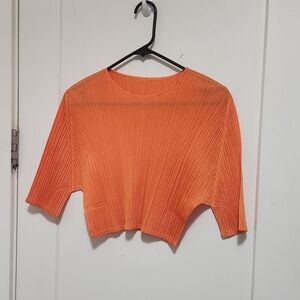 Issey Miyaki Pleats Please orange crop top size xs
